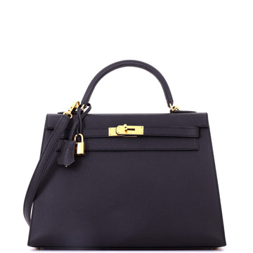 Hermes Kelly Handbag Black Epsom with Gold Hardware 32