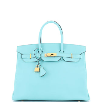 Hermes Birkin Handbag Blue Epsom with Gold Hardware 35