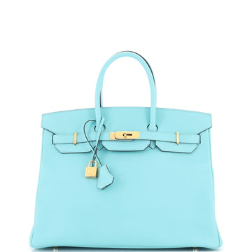 Hermes Birkin Handbag Blue Epsom with Gold Hardware 35