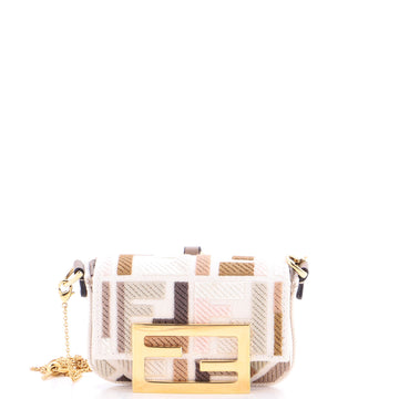 Fendi Chain Baguette Charm Bag Zucca Embroidered Canvas Nano
