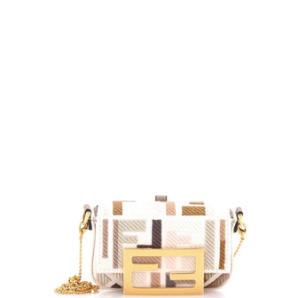 Fendi Chain Baguette Charm Bag Zucca Embroidered Canvas Nano