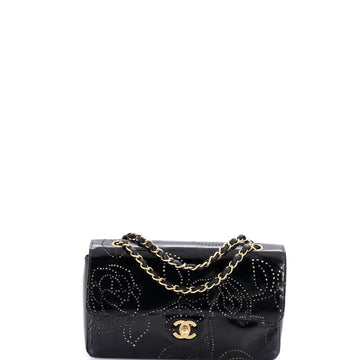 Chanel Vintage Classic Single Flap Bag Camellia Perforated Patent Small