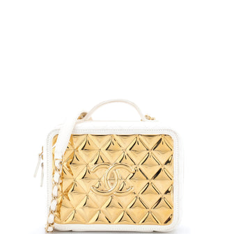 Golden Plate Vanity Case Quilted Metal and Lambskin Medium