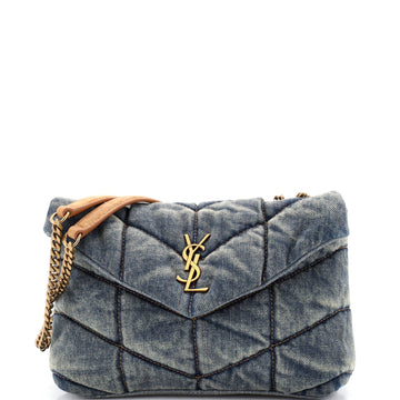 Saint Laurent Loulou Puffer Shoulder Bag Quilted Vintage Denim Mini