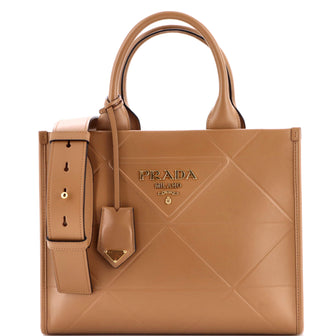 Prada Symbole Shopper Tote Embossed Leather Small