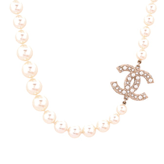 Chanel CC 100th Anniversary Short Necklace Metal with Faux Pearls and Crystals