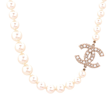 Chanel CC 100th Anniversary Short Necklace Metal with Faux Pearls and Crystals