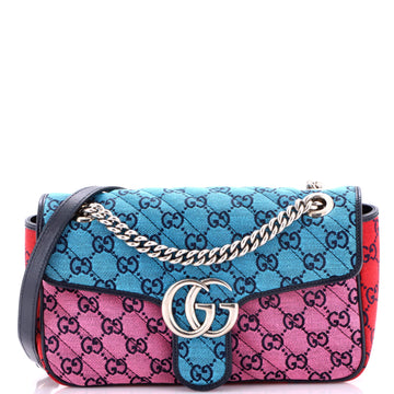 Gucci GG Marmont Flap Bag Diagonal Quilted GG Canvas with Leather Small