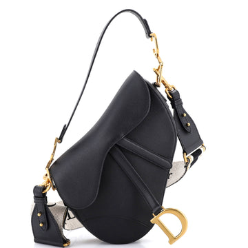 Christian Dior Saddle Handbag with Strap Leather Medium
