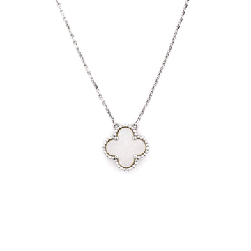 Van Cleef & Arpels Vintage Alhambra Pendant Necklace 18K White Gold and Mother of Pearl