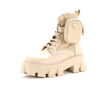 Prada Women's Monolith Combat Boots Leather with Nylon