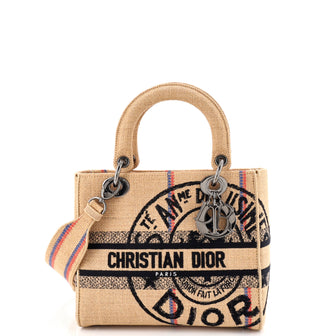 Christian Dior Lady D-Lite Bag Embroidered Jute Canvas Medium