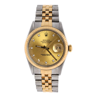 Rolex Oyster Perpetual Datejust Automatic Watch Stainless Steel and Yellow Gold with Diamond Markers 36