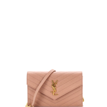 Saint Laurent Classic Monogram Wallet on Chain Matelasse Chevron Leather Small