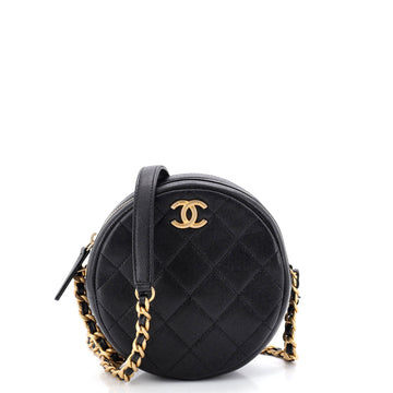 Chanel Round Chain Crossbody Bag Quilted Caviar Small