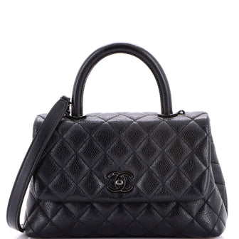 Chanel So Black Coco Top Handle Bag Quilted Caviar Mini