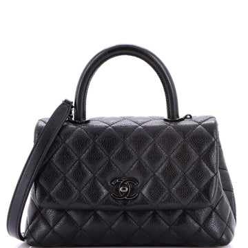 Chanel So Black Coco Top Handle Bag Quilted Caviar Mini