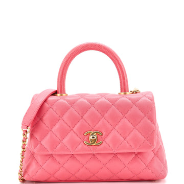 Chanel Coco Top Handle Bag Quilted Caviar with Lizard Small