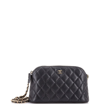 Chanel CC Dome Zip Clutch with Chain Quilted Caviar Small