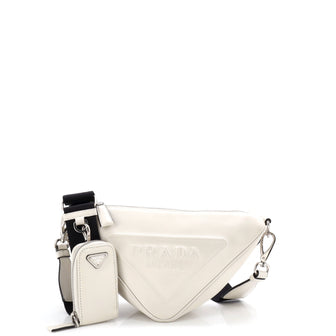 Prada Triangle Logo Zip Crossbody Bag Embossed Leather Mini