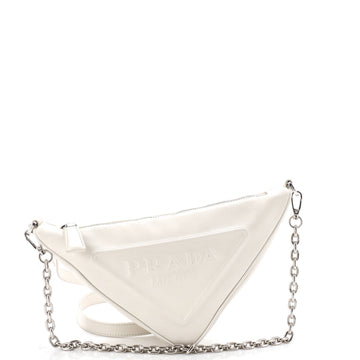 Prada Triangle Logo Zip Shoulder Bag Embossed Leather Mini