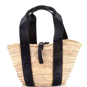 Chloe Sense Basket Tote Raffia with Leather Medium
