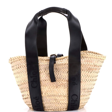 Chloe Sense Basket Tote Raffia with Leather Medium