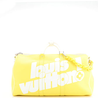 Louis Vuitton Keepall Bandouliere Bag Everyday Signature Printed Leather 50