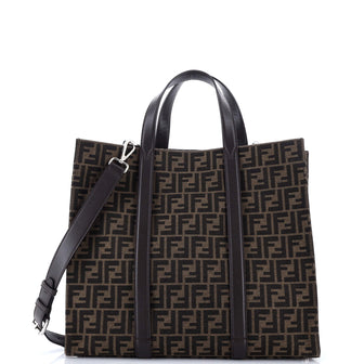 Fendi Convertible Open Tote Zucca Jacquard Fabric and Leather Large