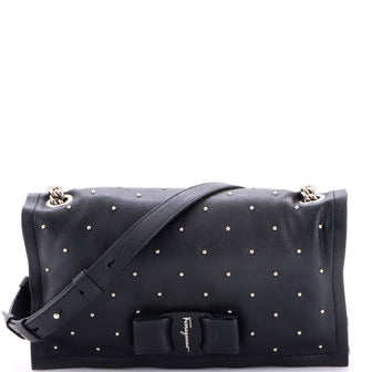 Salvatore Ferragamo Viva Bow Flap Bag Studded Leather Small