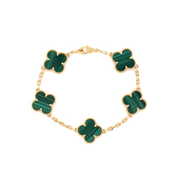Van Cleef & Arpels Vintage Alhambra 5 Motifs Bracelet 18K Yellow Gold and Malachite