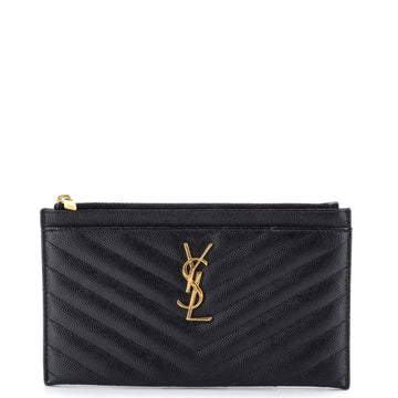 Saint Laurent Classic Monogram Zip Bill Pouch Matelasse Chevron Leather Medium