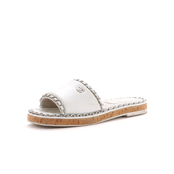 Chanel Women's CC Chain Slide Sandals Leather and Cork
