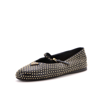Prada Women's Buckle Ballerina Flats Leather with Studs