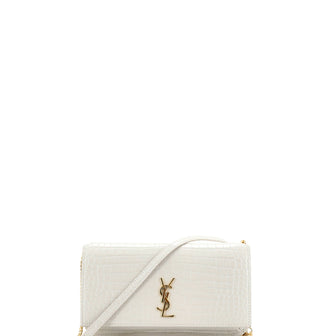 Saint Laurent Classic Monogram Phone Holder Shoulder Bag Crocodile Embossed Leather