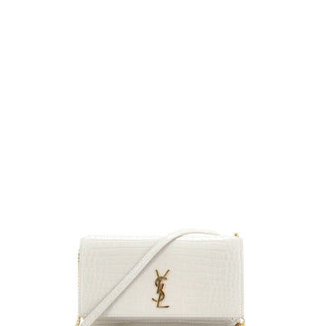 Saint Laurent Classic Monogram Phone Holder Shoulder Bag Crocodile Embossed Leather