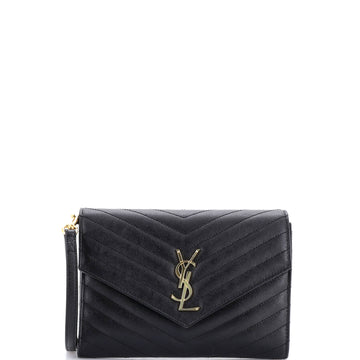Saint Laurent Classic Monogram Envelope Wristlet Clutch Matelasse Chevron Leather