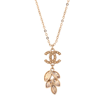 Chanel CC Leaf Cluster Pendant Necklace Metal with Crystals