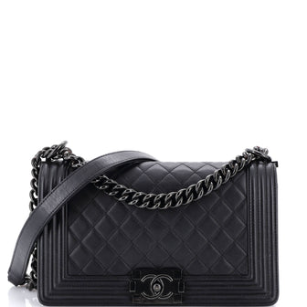 Chanel So Black Boy Flap Bag Quilted Lambskin Old Medium