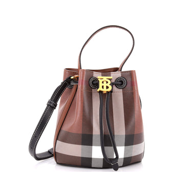 Burberry TB Drawstring Bucket Bag Check E-Canvas Mini