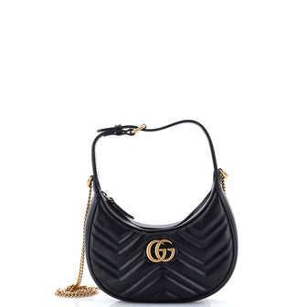 Gucci GG Marmont Half Moon Hobo Matelasse Leather Mini
