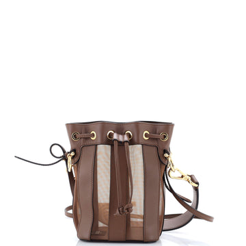 Fendi Mon Tresor Bucket Bag Pequin Leather and Mesh Mini