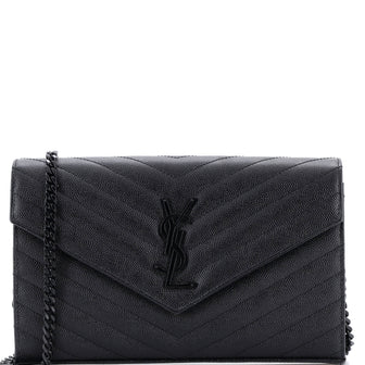 Saint Laurent Classic Monogram Wallet on Chain Matelasse Chevron Leather Medium