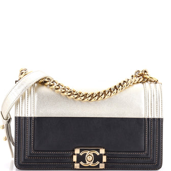 Chanel Bicolor Boy Flap Bag Calfskin Old Medium