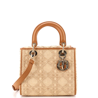Christian Dior Lady Dior Bag Cannage Embroidered Raffia with Leather Medium