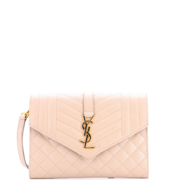 Saint Laurent Classic Monogram Envelope Wristlet Clutch Mixed Matelasse Leather
