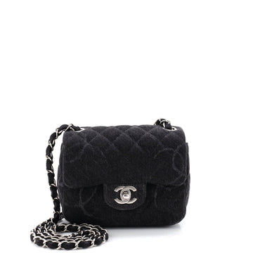 Chanel Square Classic Single Flap Bag Quilted CC Printed Denim Mini