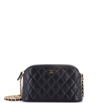 Chanel CC Dome Zip Clutch with Chain Quilted Caviar Small