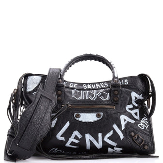 Balenciaga City Graffiti Classic Studs Bag Leather Small