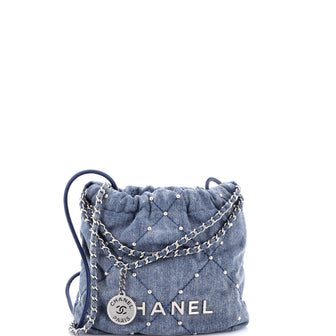 Chanel 22 Chain Hobo Quilted Studded Denim Mini